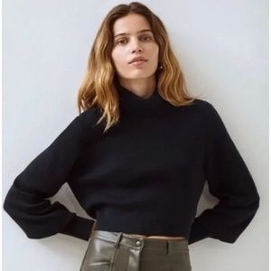 Aritzia Wilfred Cyprie Black Mock Neck Merino Wool Sweater Size Large